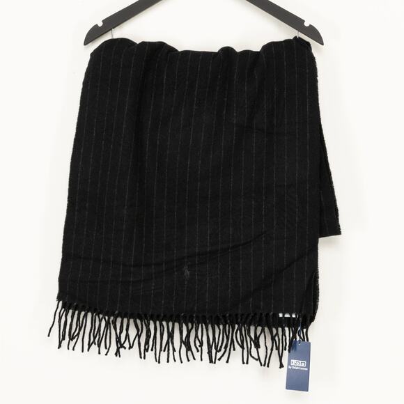 Polo Ralph Lauren Men Chalk Stripe Scarf Black One Size - Picture 1 of 4